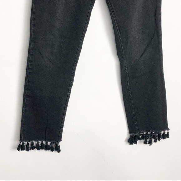 Zara High Waisted Tapered Leg Tassel Hem Jeans Faded Black Size 4 - Picture 3 of 7